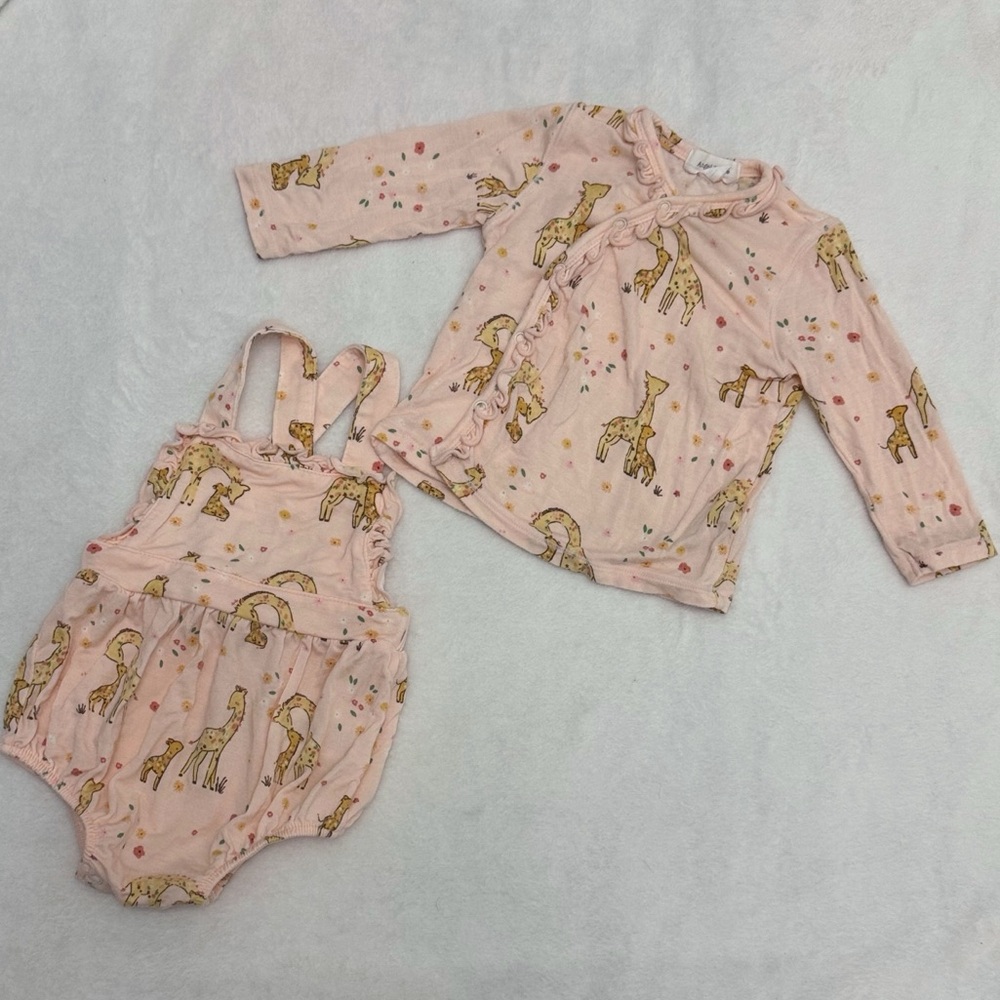 Angel Dear Pink Baby Outfit with Giraffe Design Romper 3-6M Long Sleeve Top 0-3M